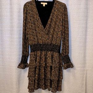 Michael Kors Faux Wrap Long Sleeve Ruffle Dress - Medium - Like New